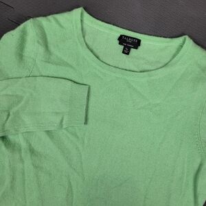 Talbots Pure Cashmere Crew Neck Sweater Womens SP Petite Green Quiet Luxury